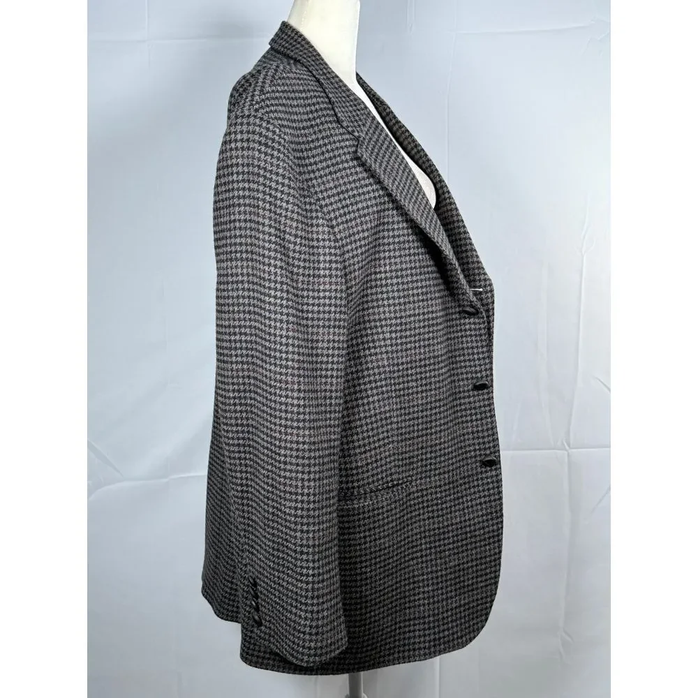 Vtg Houndstooth Blazer‎ Jacket Mens 44R Gray Lambswool Blend Eclectic Grandpa - Picture 4 of 14